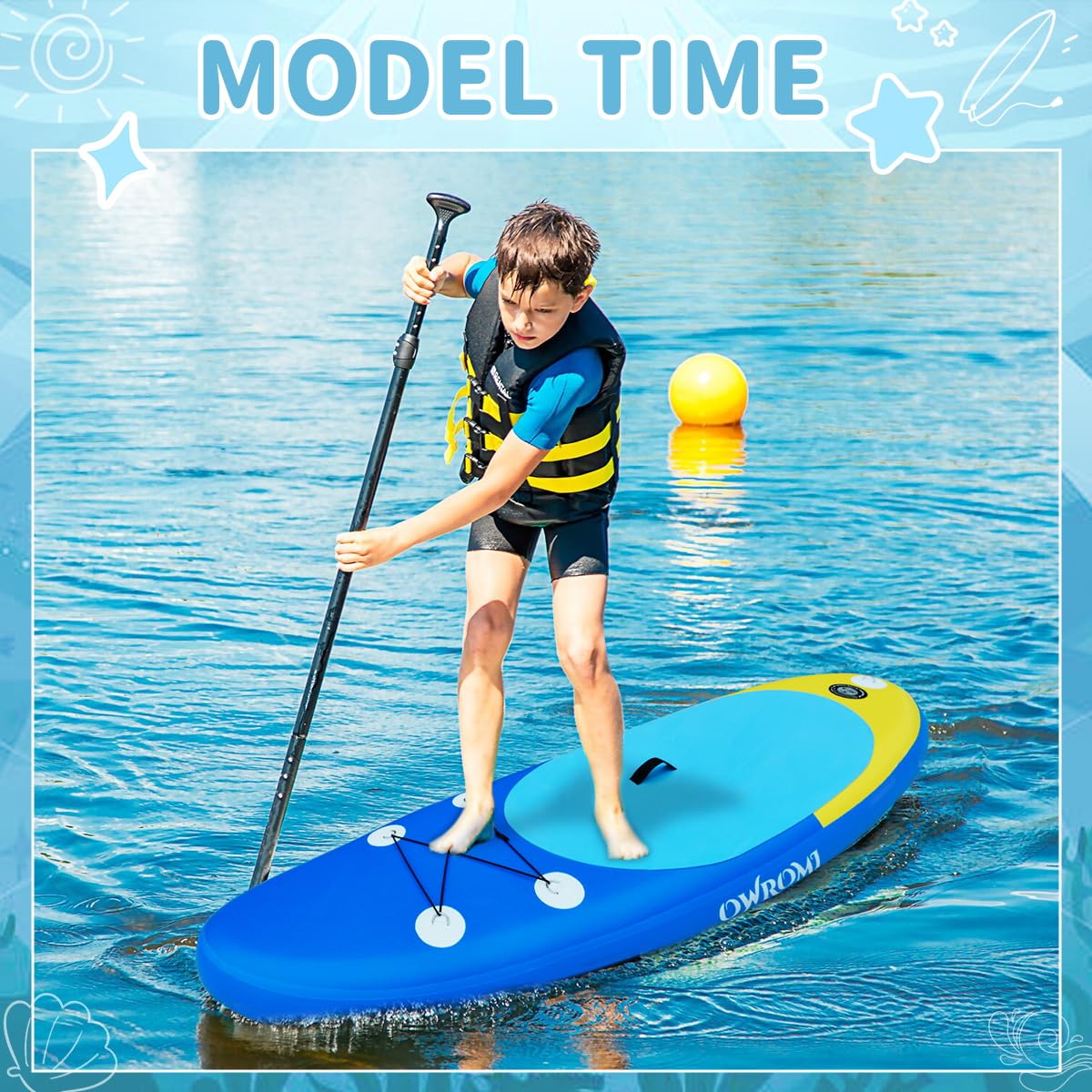 Tavola da paddle per bambini con accessori gonfiabili per SUP, antiscivolo, confortevole, tavola gonfiabile per bambini, durevole, leggera pinna per giovani e bambini