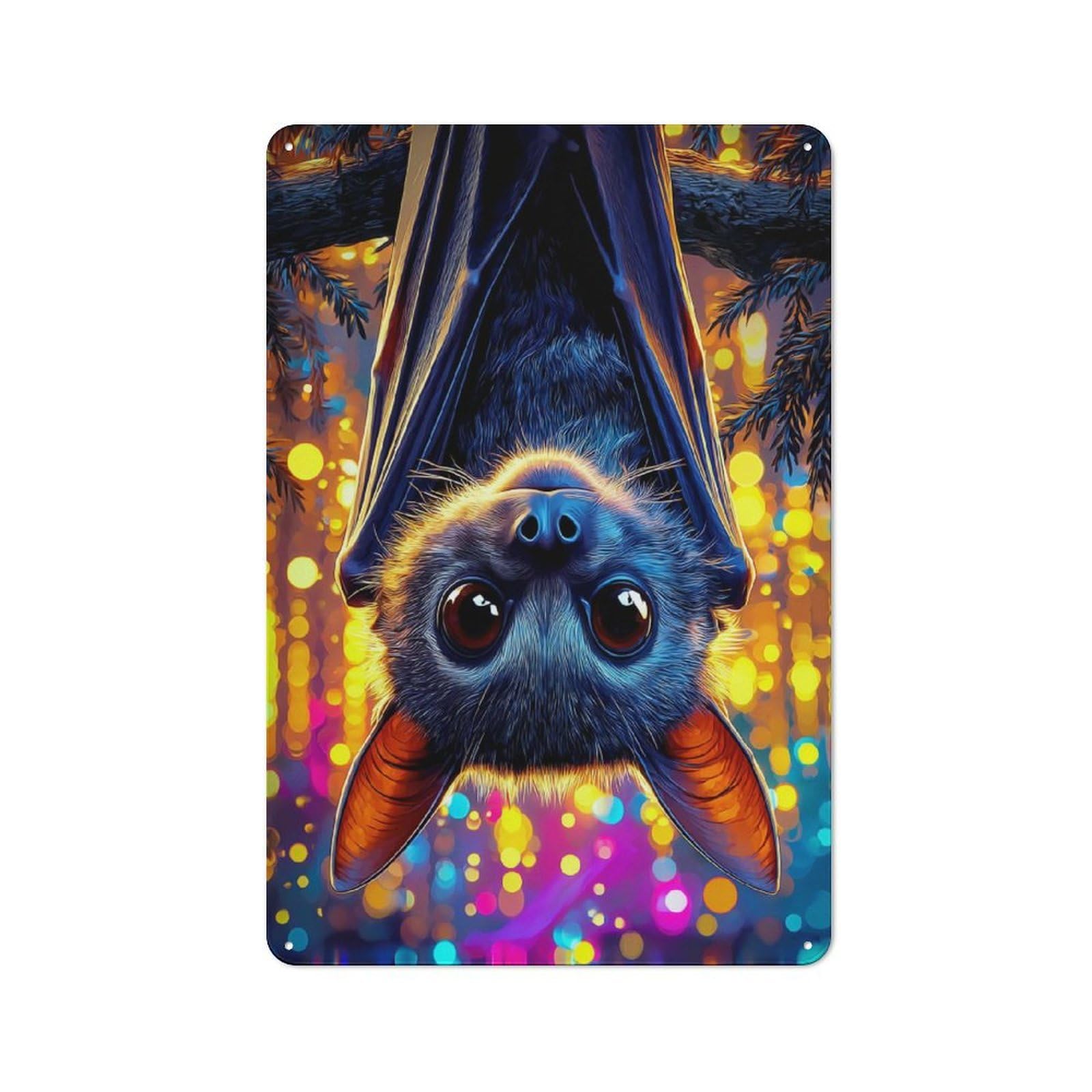 Colorful Bat Portrait Farmhouse Metal Sign 30x20cm, Barn Style Rustic Kitchen Decor for Cottage, Kitchen, Hallway Or Breakfast Nook