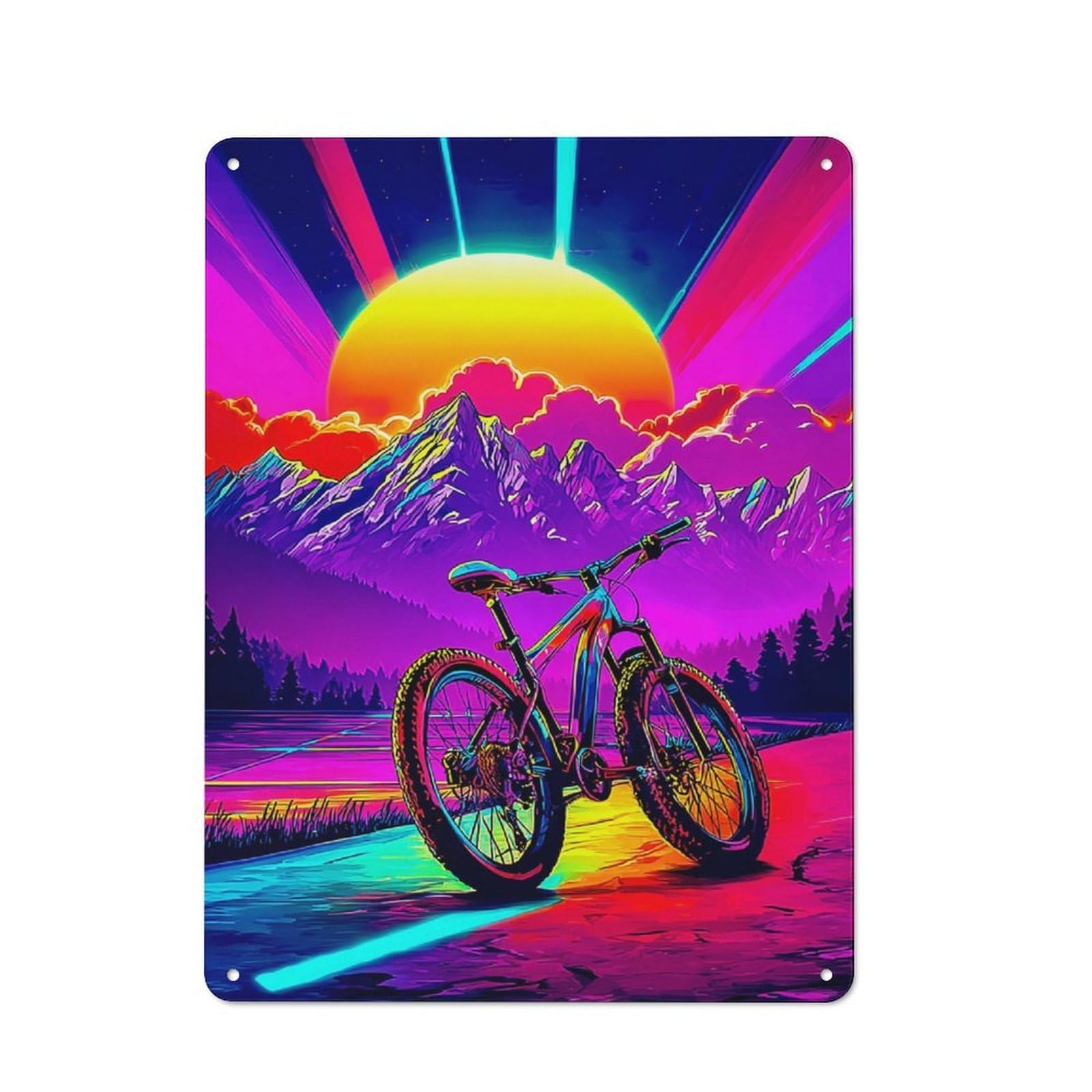 Junmoney Neon Sunset Bike Journey Retro Vintage Tin Sign 40X30cm, Cafe Wall Decor For Kitchen, Cafe, Pantry Or Dining Room