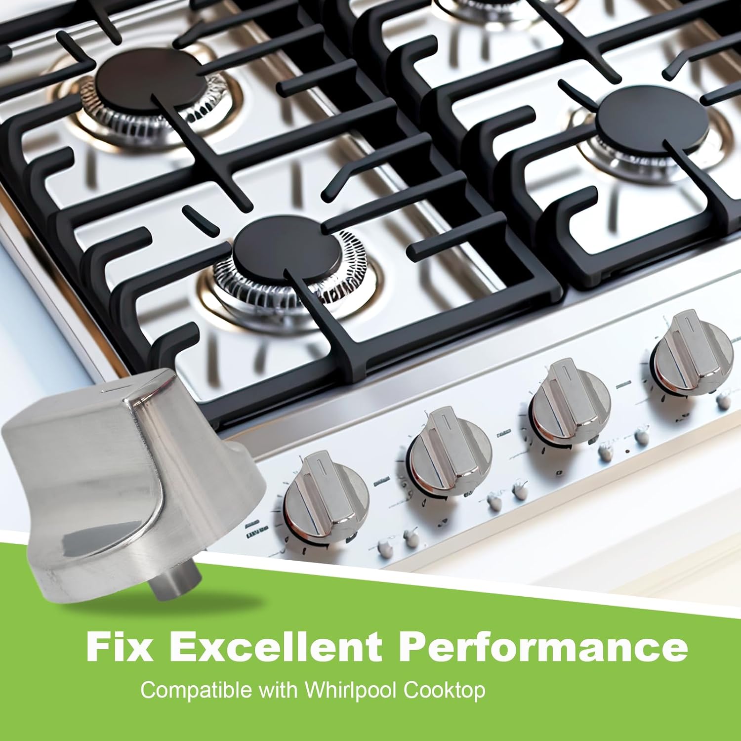 W11366438 Gas Stove Knobs, 5 Pack Silver Cooktop Knobs, Compatible with Whirlpool WCG55US0HS00 WCG55US6HS00 WCG55US6HS00, KIP5T08 W10850010 Range Parts Knobs