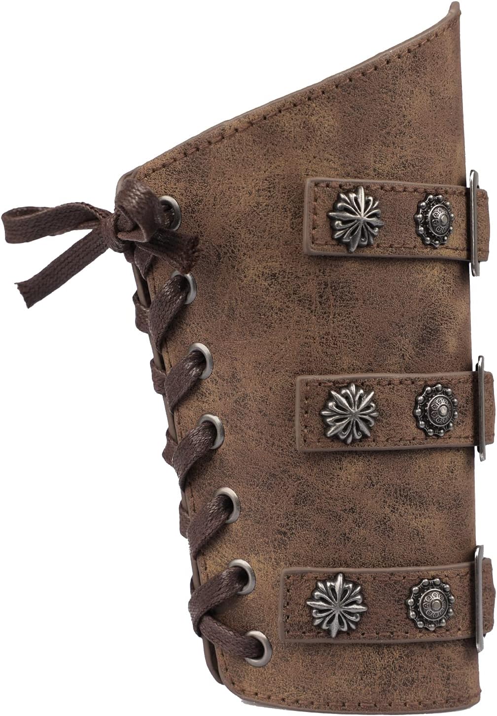 Leather Arm Guards Medieval Gauntlets Wristband Arm Bracers Retro Arm Armor Cosplay Viking Archer Gauntlet Punk Arm Band Adjustable Arm Cuff with Buckle Fancy Dress Sport Costume Accessory (Single)