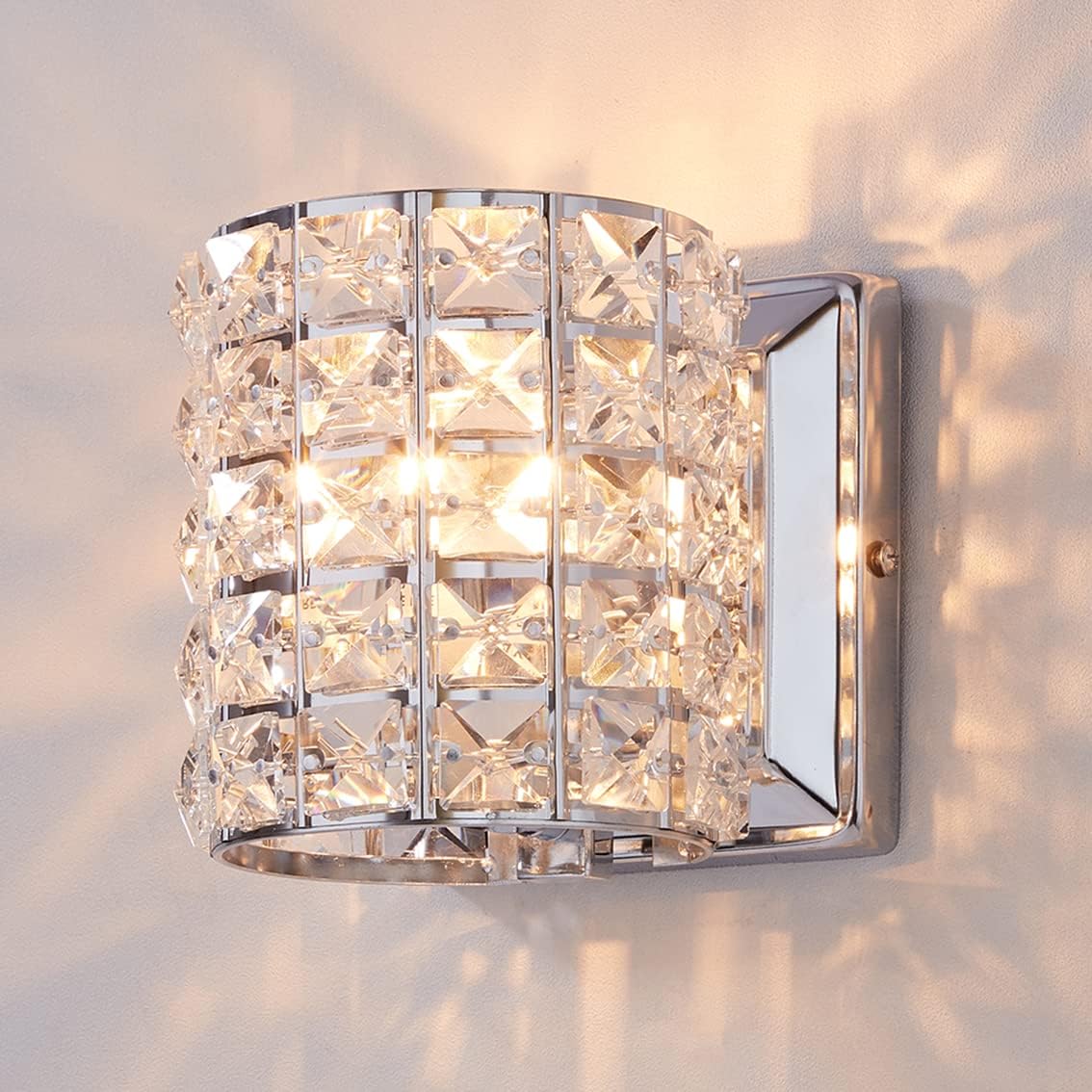 Crystal Wall Sconce Set of Two,Modern Wall Lamp 1 Light Lighting Fixtures with Crystal and Chrome Finish,Wall