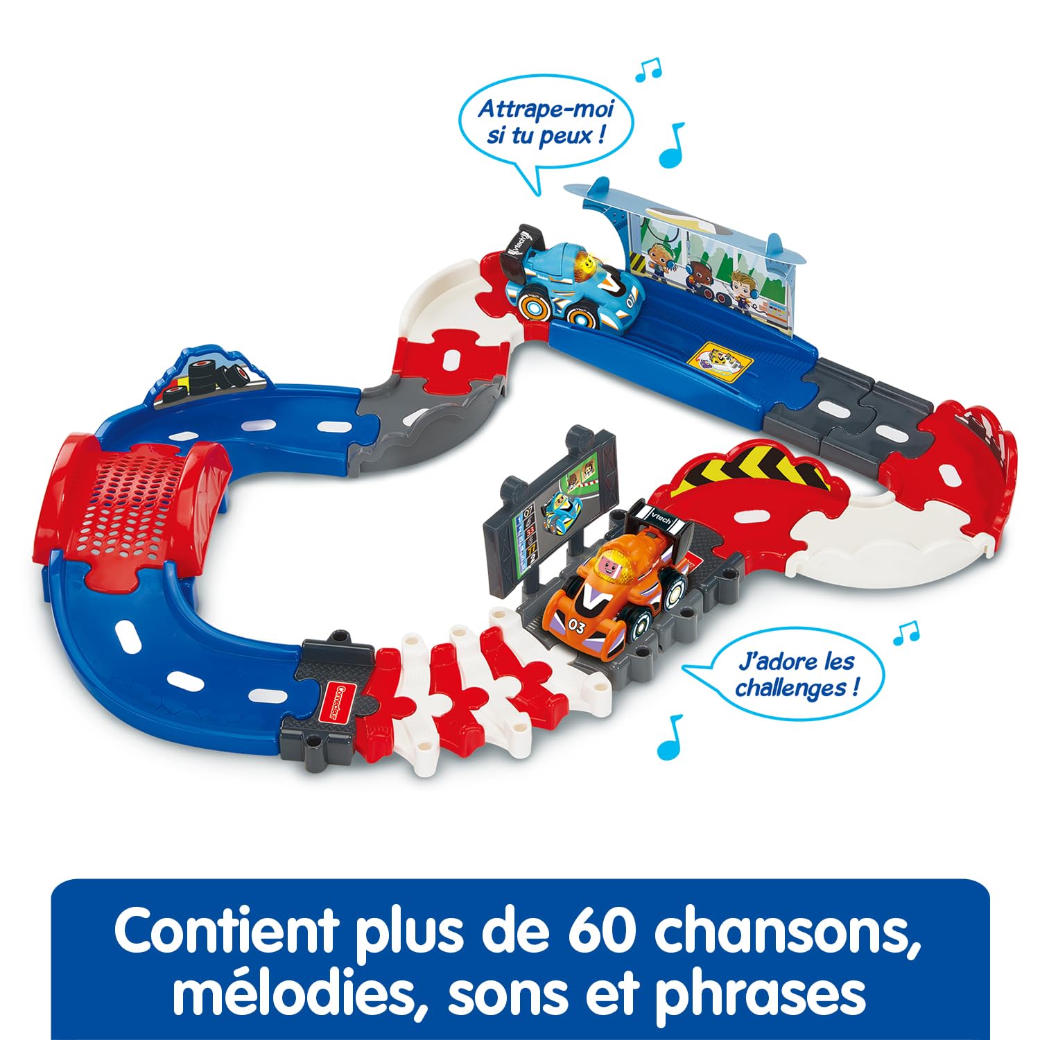 VTech - Tut Tut Bolides Circuit Pit Stop - Circuit Enfant F1 avec Voiture de Course, Siméon Super Champion, 1 Zone Magique - Cadeau Enfant de 1 an à 5 Ans - Contenu en Français