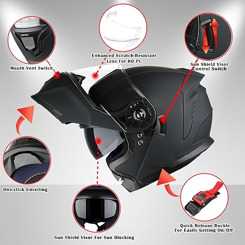 Miniatura 3 de 1Storm Casco modular de motocicleta para calle con doble visera abatible, protección solar de cara completa HJK920