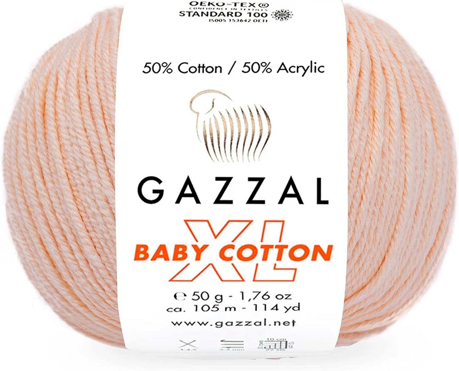 2 Pack (Skein) Gazzal Baby Cotton XL, 50% Soft Cotton 50% Acrylic, Each Ball 1.76 Oz (50g) / 114 Yards (105m), DK- Worsted, Knitting Yarn, Amigurumi Yarn, Baby Yarn, 3469