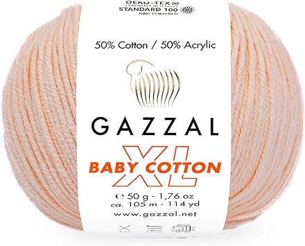 5 Pack Skein Gazzal Baby Cotton XL, 50% Soft Cotton 50% Acrylic, Each Ball 1.76 Oz 50g / 114 Yards 105m, DK- Worsted, Knitting Yarn, Amigurumi Yarn, Baby Yarn, 3469