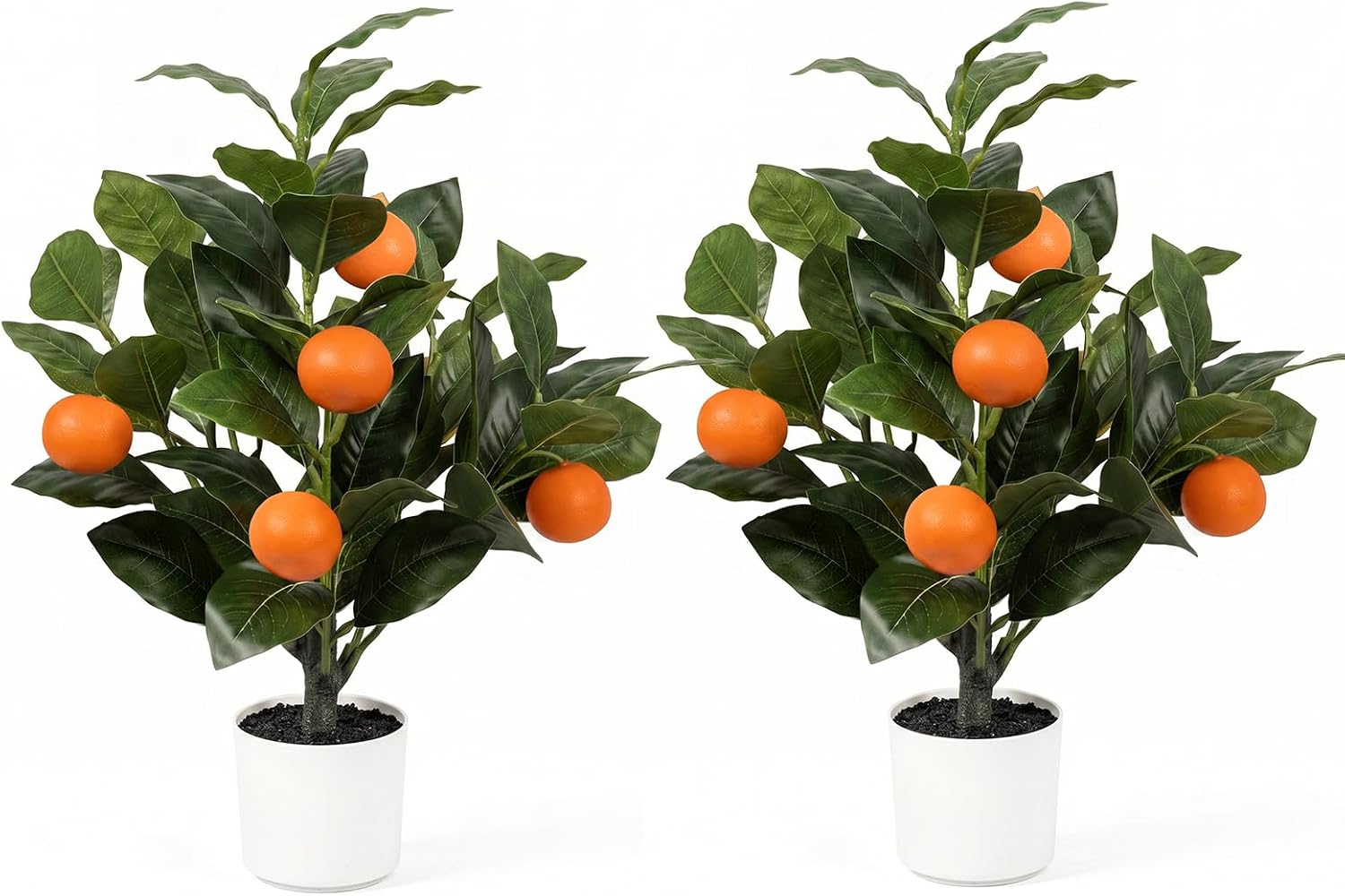 2 Pack 15" Fake Orange Tree with 12 Lifelike Oranges & White Pot | Artificial Lemons Citrus Tree, High Quality Silk & Plastic, for Home, Office, Living Room Table