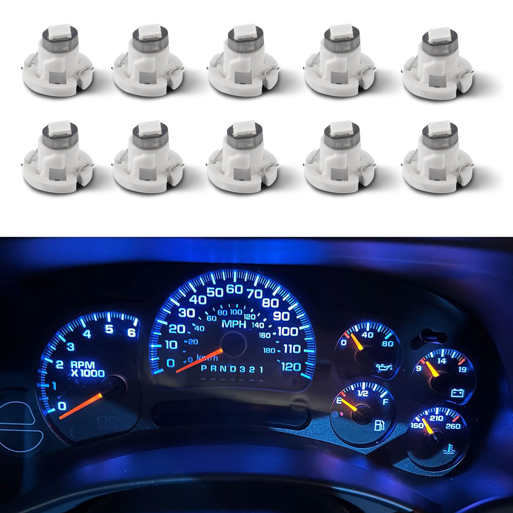 10PCS T4.2 Led Bulb Neo Wedge 10mm Base, Car Interior Dash Light, 12V IP65 Waterproof 3030 Chip LED Super Bright A/C Indicator Light, Climate Control Switch Indication Bulb for Cars (Blue)