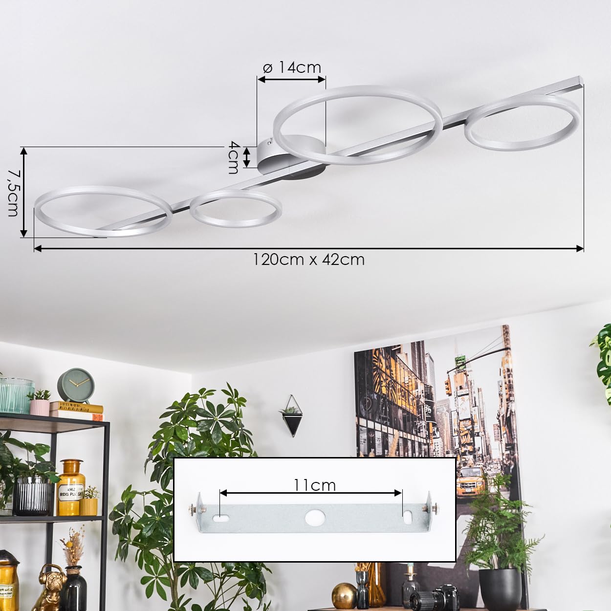 HOFSTEIN Lampa sufitowa LED Firon, ściemniana lampa sufitowa z metalu/tworzywa sztucznego w kolorze srebrnym/białym, nowoczesna lampa ściemniana za pomocą przełącznika ściennego (ściemniacz stopniowy