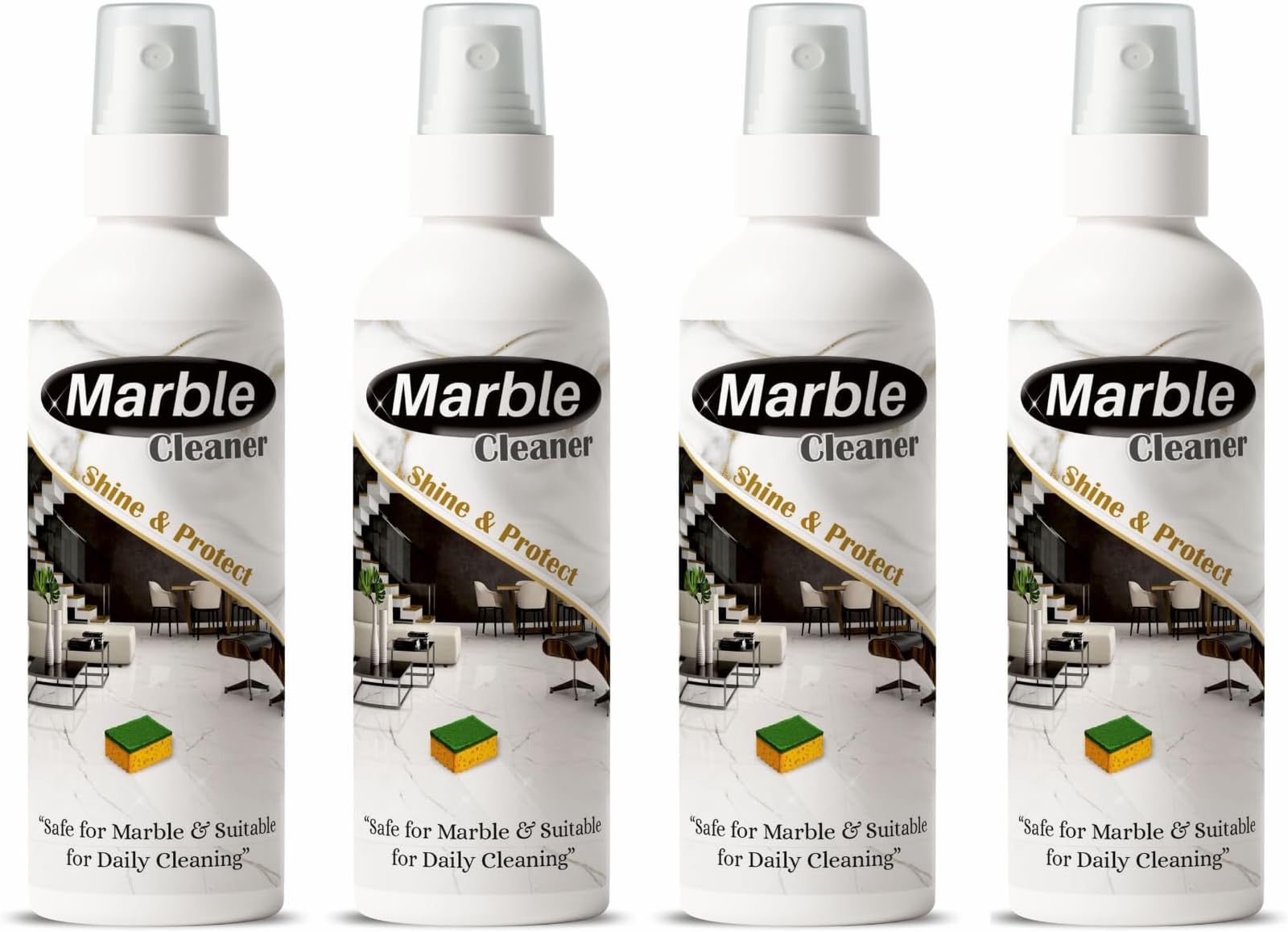 Marble Cleaner Shine & Protect (Pack Of 4 Each 100ml), Granite, Quartz & Floor Cleaner Liquid for Stone Cleaner Polished For Marble, Floor, Tile & Ceramic Stain Remover,