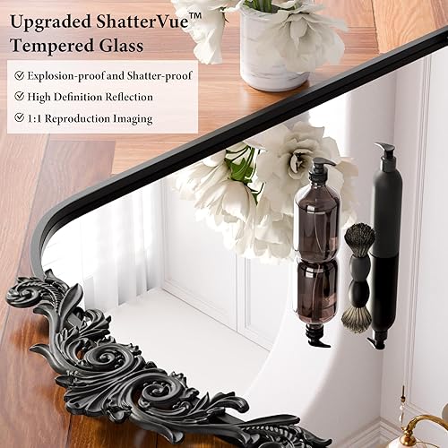 Miniatura 2 de Koonmi Espejo vintage, espejo de baño antiguo Barolon de 24 x 36 pulgadas para pared, cabeza de flor, vidrio templado inastillable, espejos