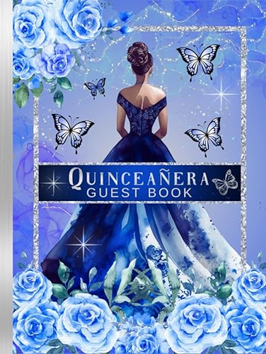 Quinceanera Guest Book Royal Blue Butterfly Quince Sign In Signature Book for Memories, Photos, Gift Tracker,15th Birthday Celebration Keepsake