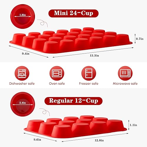 Miniatura 3 de 4 piezas de 9 tazas12 tazas de silicona para magdalenas para hornear antiadherentes cuadradosredondos moldes de silicona de tamaño regular para
