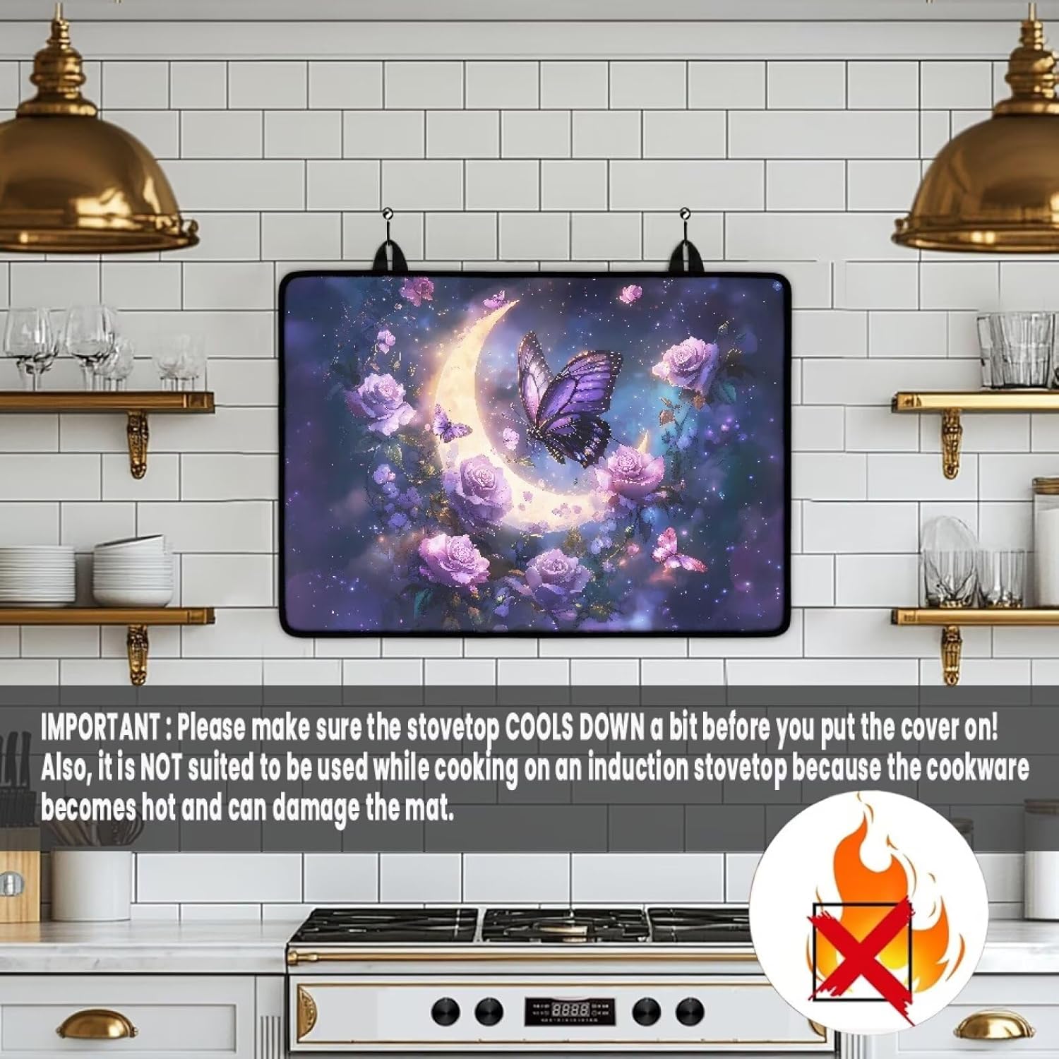 TODIYADDU Moon Butterfly Stove Top Cover for Electric Stove Washable Stove Mat for Glass Top Cooktop Protector Drying Mats for Kitchen Accessories Oven Covers