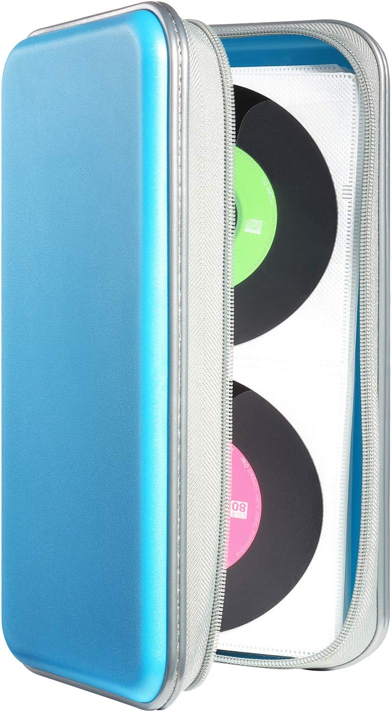 DVSICK 96 Capacity CD/DVD Case Holder - Plastic Car Organizer Wallet, Protective DVD Storage (Skyblue)