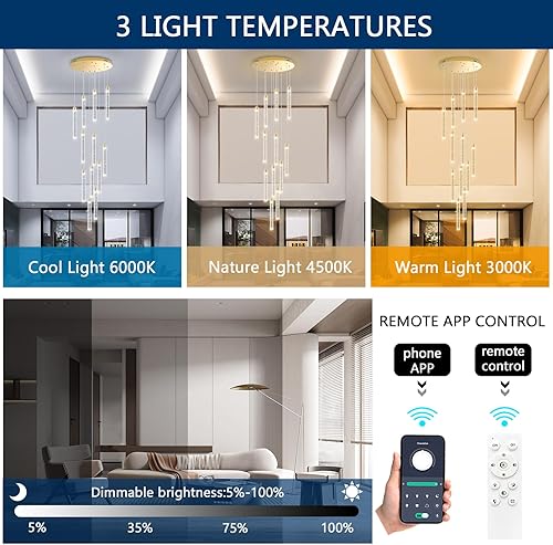 Miniatura 3 de Candelabro LED regulable de 12 luces para entrada, montaje empotrado, lámpara colgante de techo, candelabros de cristal para sala de estar,
