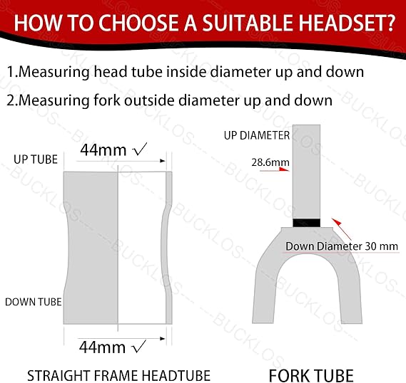BUCKLOS 1-1/8 Bike Headset Threadless 44-44mm Black & Headset Cup Removal Tool Sturdy and Durable Stainless Steel Bicycle Head Parts Remover Suitable for -1/8, 1-1/4 and 1-1/2 inch for Bike Repair