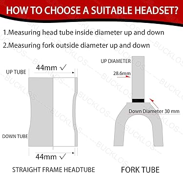 BUCKLOS 1-1/8 Bike Headset Threadless 44-44mm Black & Headset Cup Removal Tool Sturdy and Durable Stainless Steel Bicycle Head Parts Remover Suitable for -1/8, 1-1/4 and 1-1/2 inch for Bike Repair
