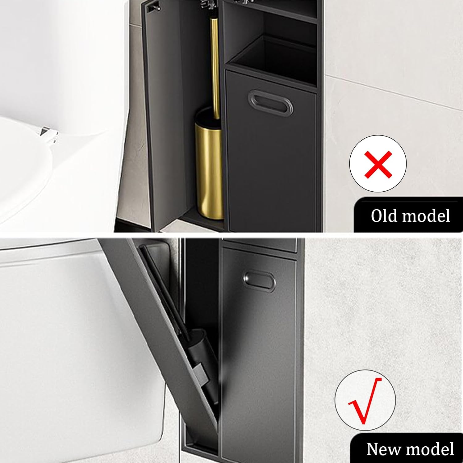 Brass Stainless Steel Shower Niche with Recessed Toilet Paper Holder, Trash Can Storage Cabinet & Toilet Brush Holder for Hotels & Public Restrooms (30x78cm)