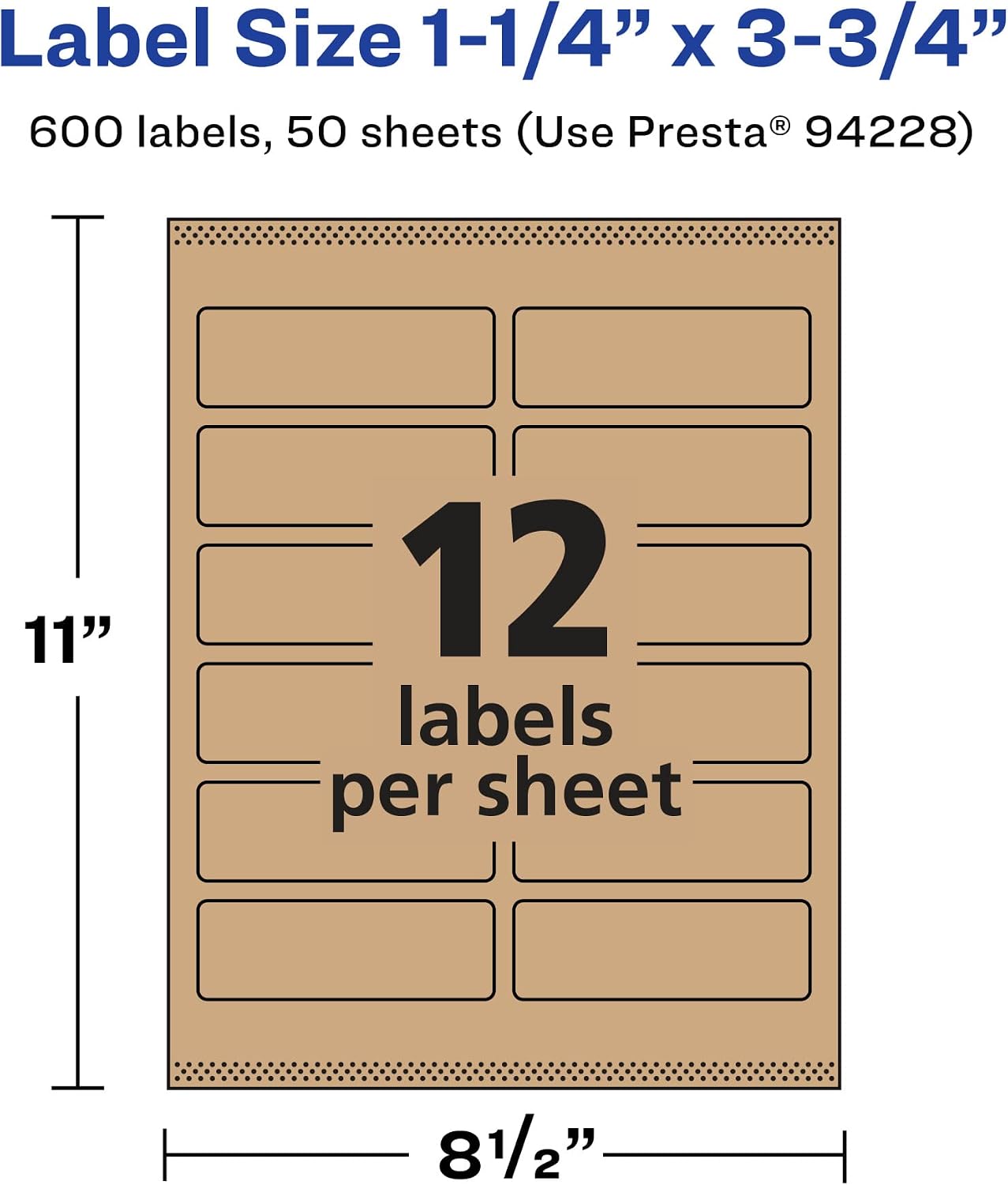 Avery Kraft Brown Rectangle Labels, Sure Feed Technology, 1.25" x 3.75", 600 Kraft Brown Labels, Print-to-The-Edge, Laser/Inkjet Printable