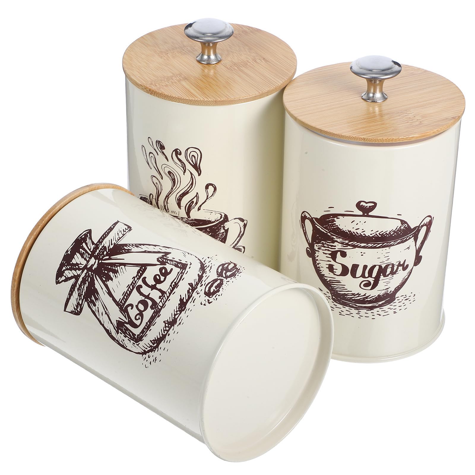 Set di 3 Barattoli Ermetici per Caffè Tè Zucchero con Coperchio