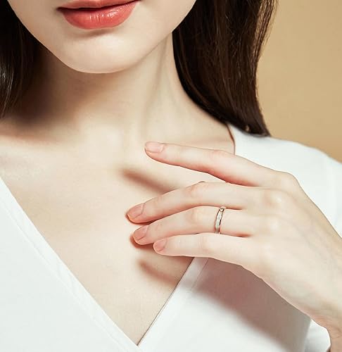 Miniatura 4 de Monkton Alianzas de boda de acero inoxidable de oro rosa para mujer con incrustaciones de concha blanca, anillo de compromiso de 0.138 in0.217