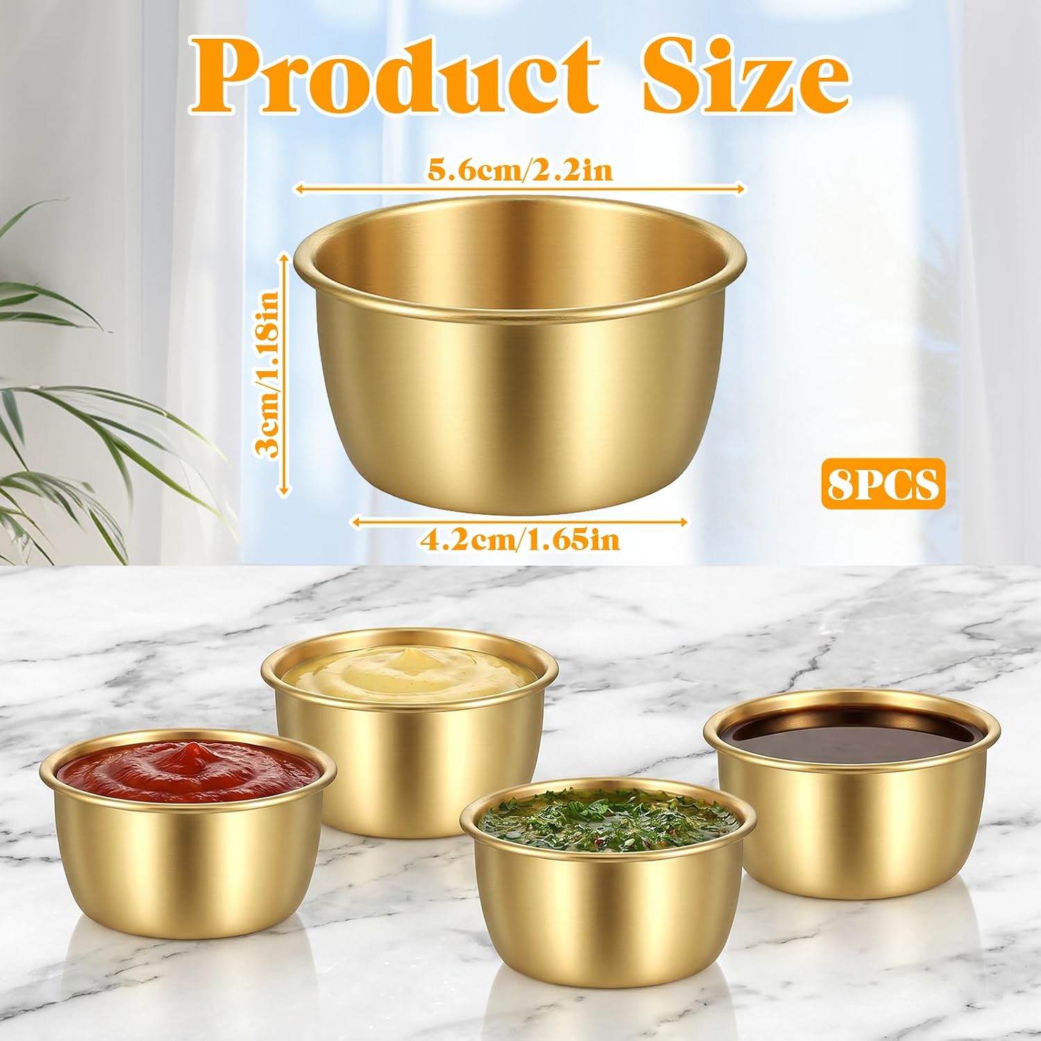 8 PCS Mini Ramekins Small Gold Bowls Sauce Dipping Cups 2oz