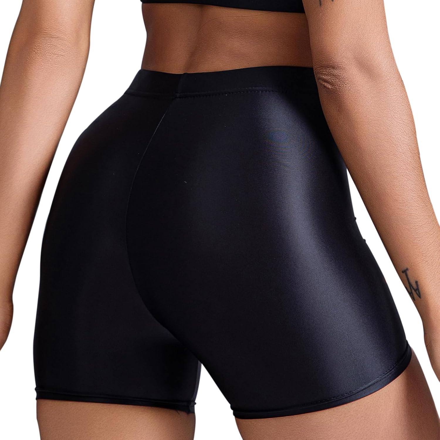 Women’s High Waist Workout Shorts, Nylon Spandex Blend, Elastic Breathable Athletic Shorts