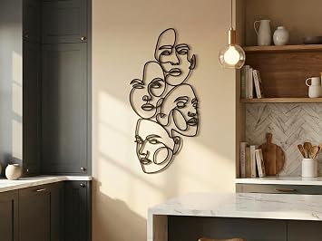 VAILLA Wall Art Decor Minimalist Abstract Woman Face Wall Decoration Wooden Modern 3D Sculptures Line Drawing Wall Art Decor Female Single Line Home Hanging for Bedroom Kitchen Bathroom Living Room Line Art 9