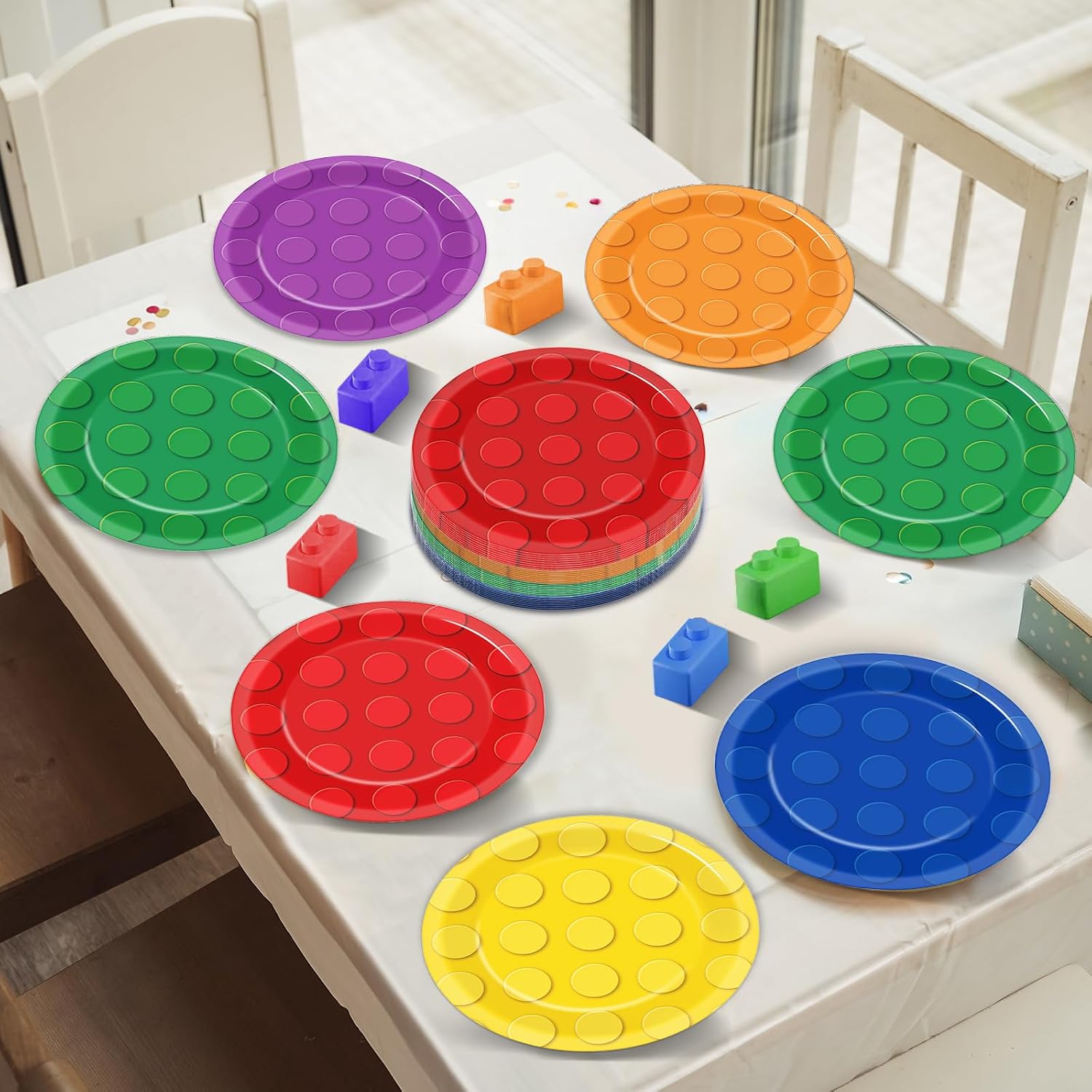 Naozinebi 72Pcs Building Block Party Plates Building Blocks Birthday Party Supplies Colorful Dinnerware Building Bricks Paper Plates Disposable Plate for Kids Boys Girls baby shower favors Decorations