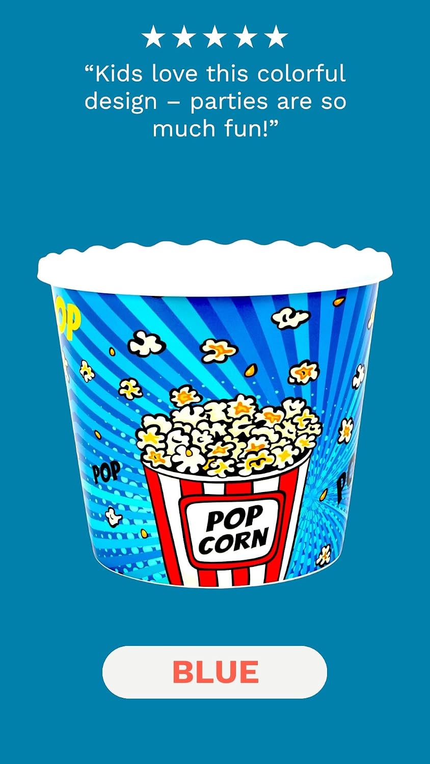 Modern Style Reusable Plastic Popcorn Box/Popcorn Containers/Popcorn Bowls Set for Movie Theater Night - (BPA Free - 4 Pack - 75 oz) (Popcorn Mix C)