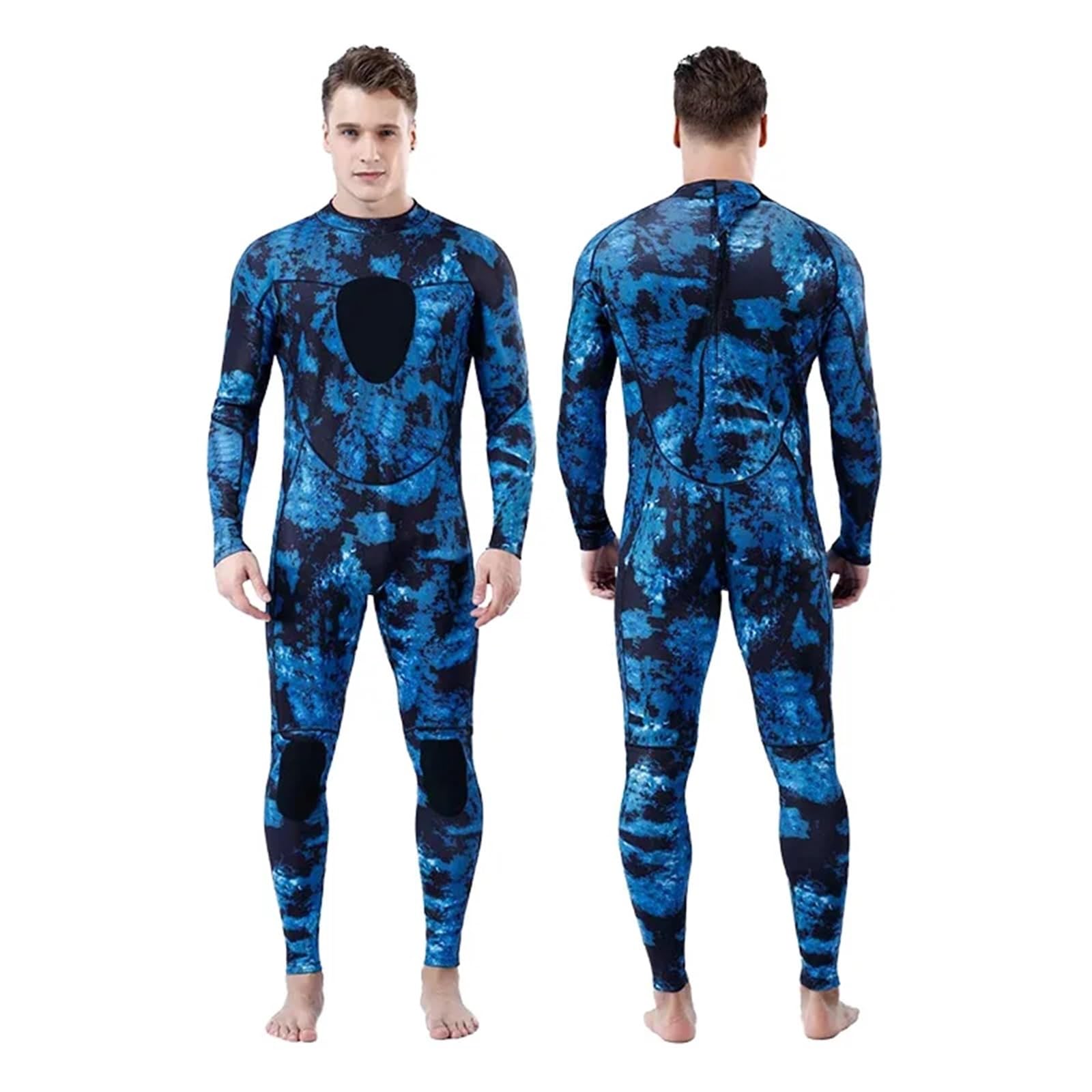 YGSGJSP Diving suit Men's 3mm Neoprene Diving Suit Back Zip Long Sleeves Plus Size Spearfishing Men Wetsuit For Surfing(Blue,L)