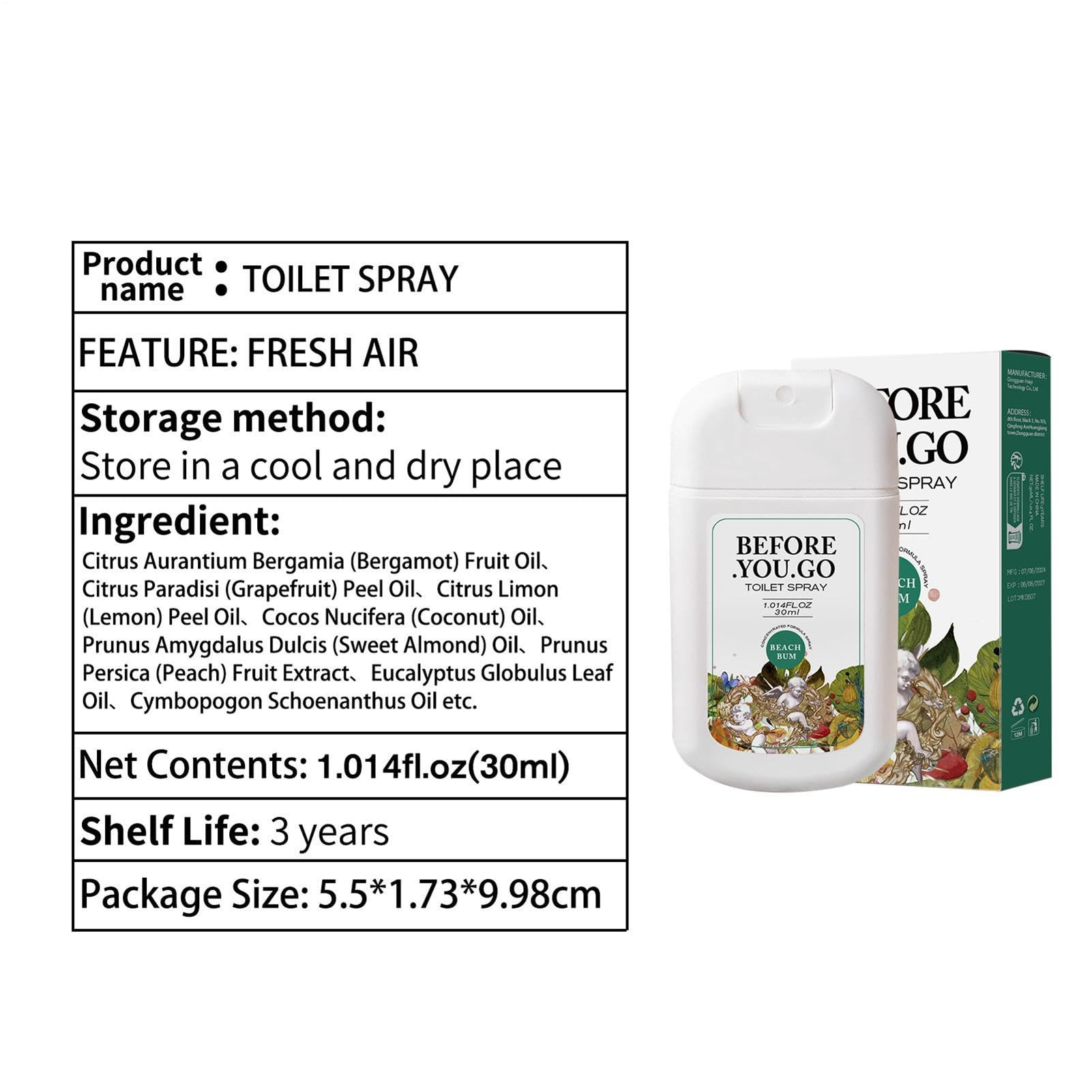 Spray toalety – wyjątkowo długotrwały, zanim zamgleje się | Odświeżacz powietrza łazienki Eliminator nieprzyjemnych zapachów, szybko usuwa zapach skóry, płyn Be Gone 30 ml, przenośny zapach do t