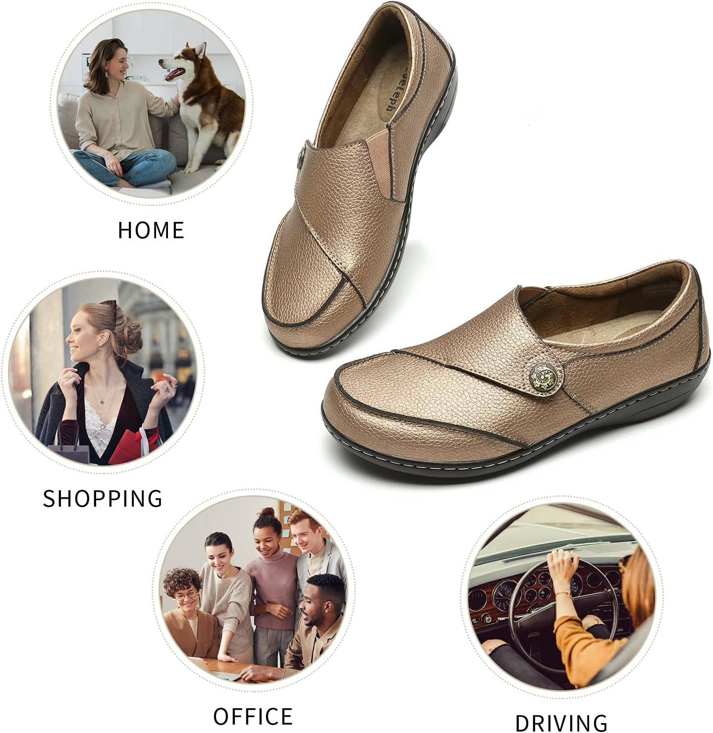 Geoeleph Women's Loafers Casual Slip-Ons Comfort Walking Flats Leather Driving Moccasins - Image 4