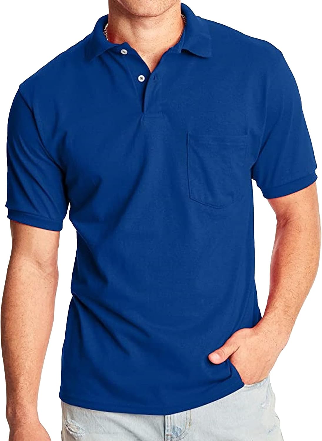 Men's Loose Solid Pocket Polo Shirt Classic Comfy Casual Business T Shirts Summer Chest Pocket Golf Pullover Tops