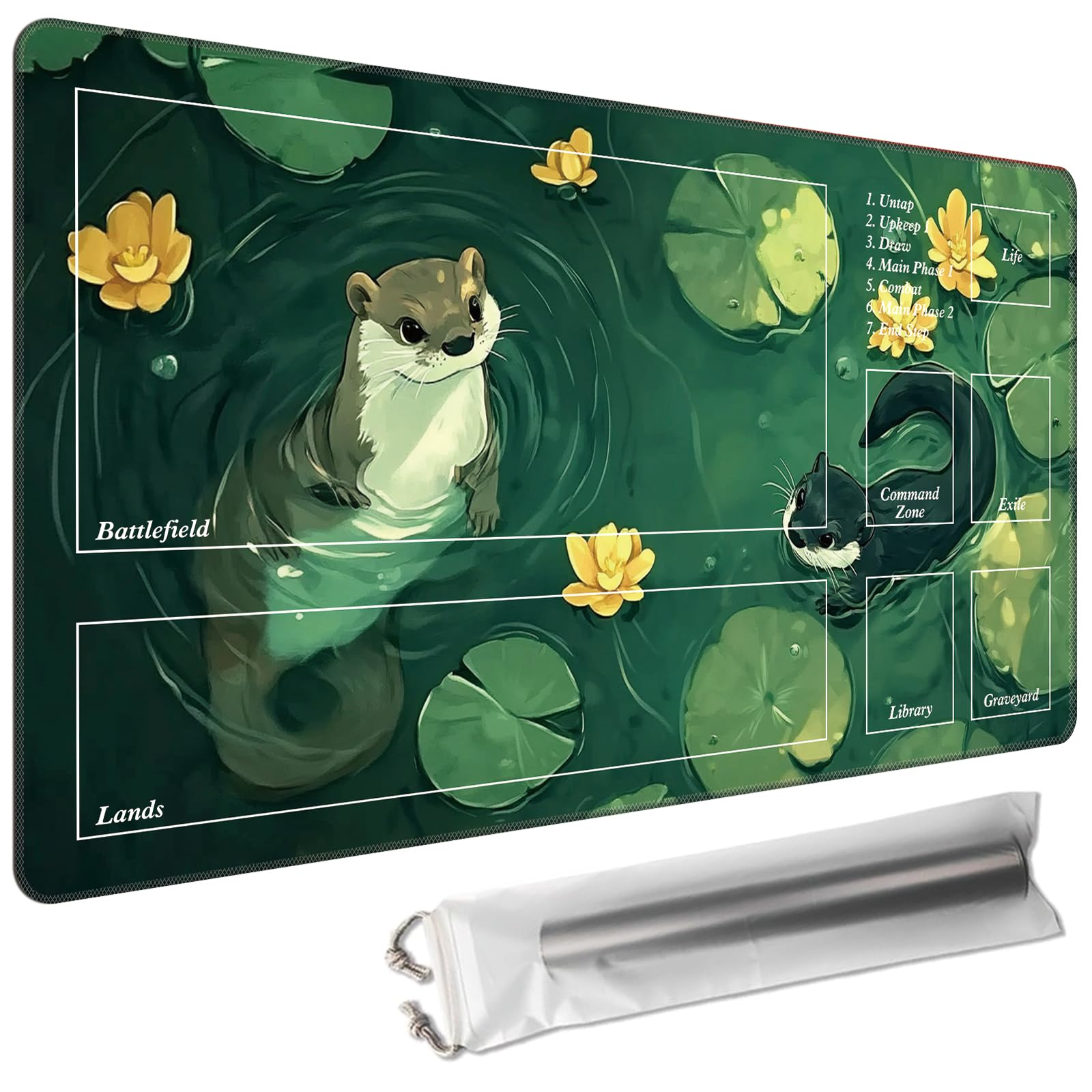 Cdkfxjy MTG Playmat with Magic Zone 24 x 14in Includes Storage Bag,TCG Playmat with Soft Surface Premium Non-Slip Rubber Backing Stitched Edges Durable Gaming Mat,Swimming Otters