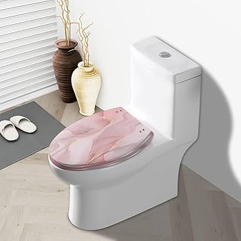 Johnny&#39;s - ゆ Elongated Toilet Seat Pink soft pastel gold line sparkle