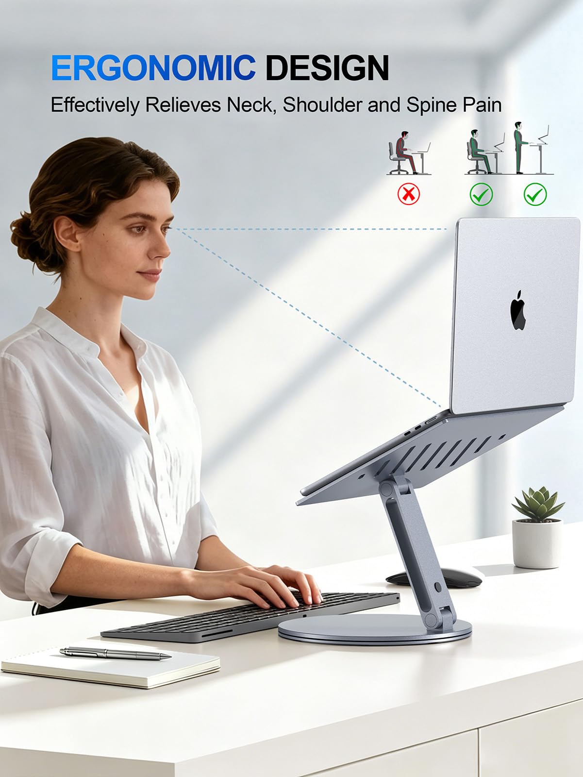 YICOSUN Supporto ergonomico girevole regolabile per computer portatile, supporto pieghevole in alluminio, supporto per notebook portatile, supporto per computer MacBook, Dell, Lenovo, HP, 10-16