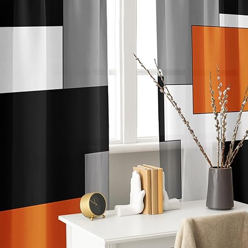 Vista 215 de Cortinas geométricas de cocina negras y grises de 63 pulgadas de largo, juego de 2, cortinas grises y blancas para dormitorio, sala de estar, Gris