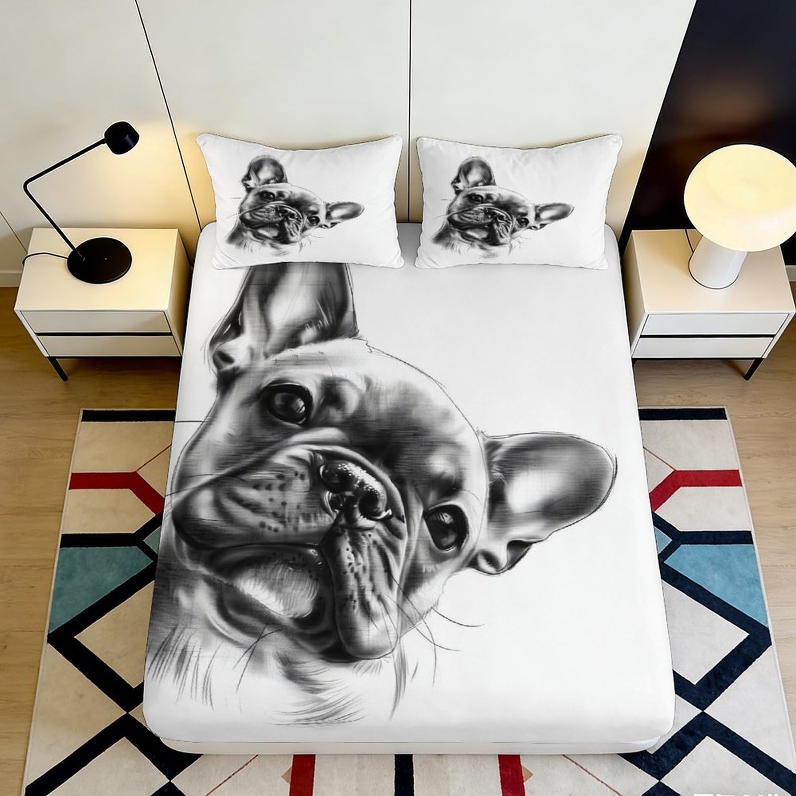 3D Printed French Bulldog Fitted Sheet Microfiber Soft Breathable Cartoon Dog Mattress Cover for Bedroom Dorm Decor 90x200x25cm