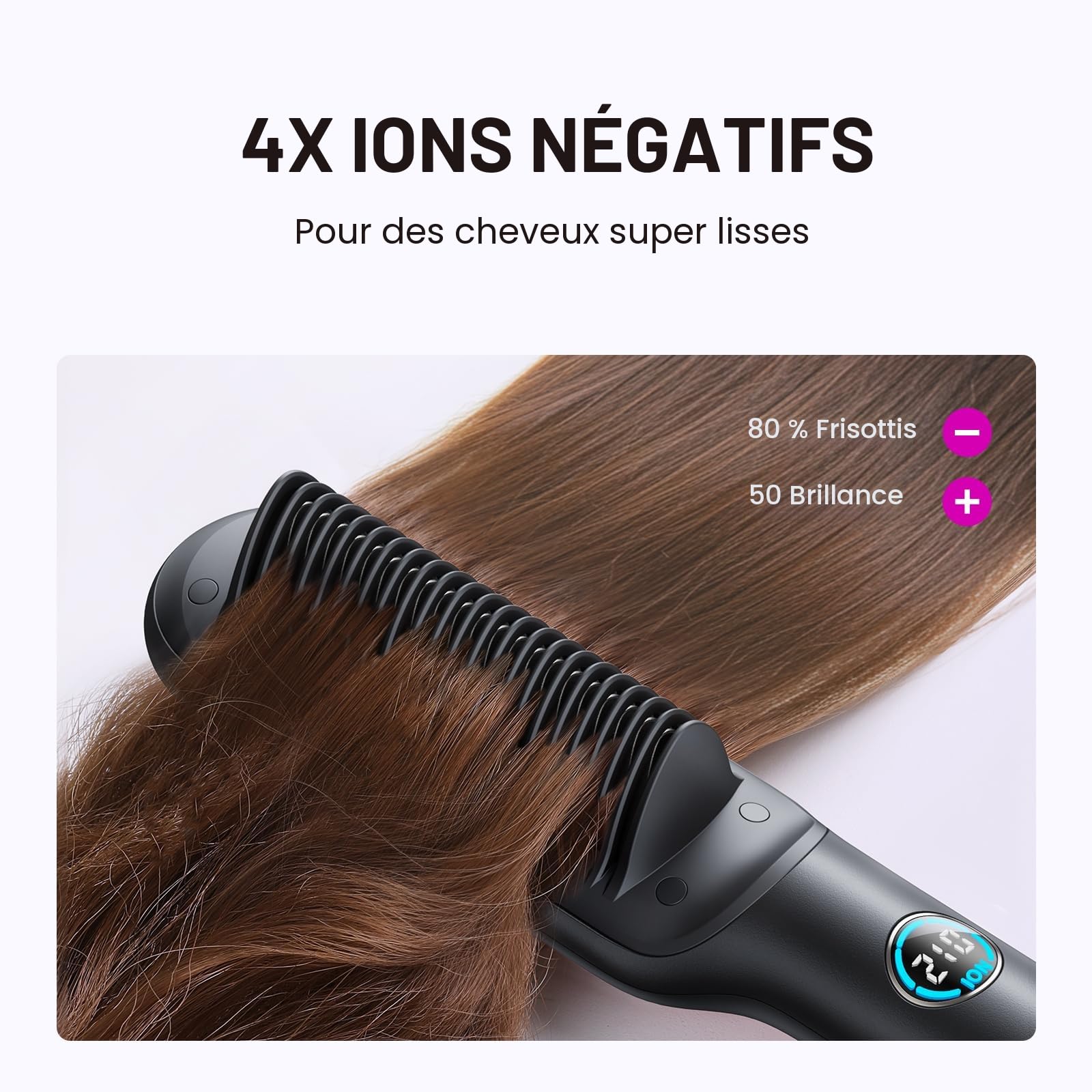 Wavytalk Brosse Lissante pour Cheveux, Fer à Lisser Ionique et Brosse à Cheveux 2 en 1, Lisseur Brosse en Céramique Anti-Brûlure avec Affichage, Double Tension (100-240V), Prise EU