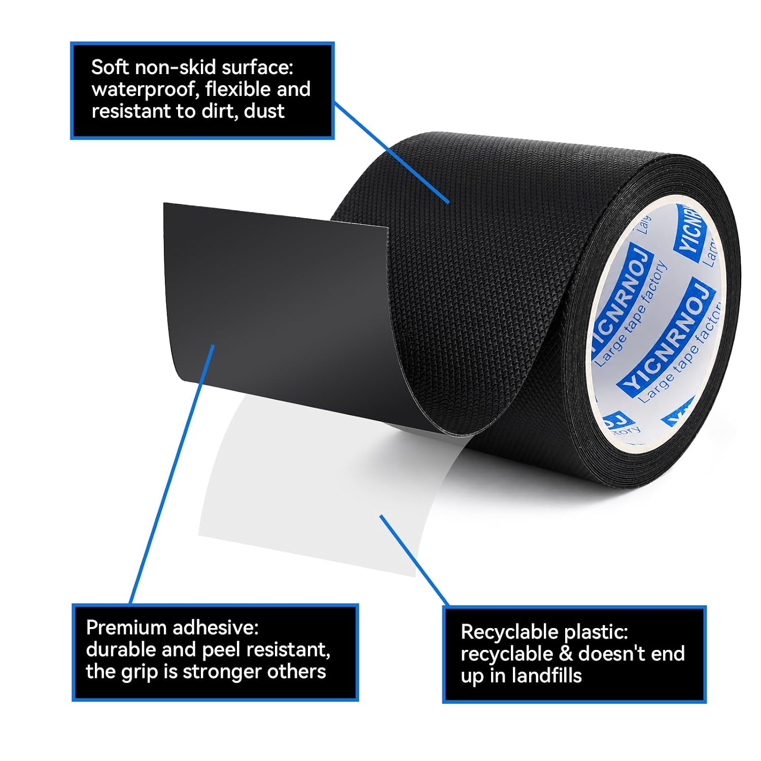 4 Inch x 16.4 FT Black Rubber Grip Tape, Textured & Adhesive image 3