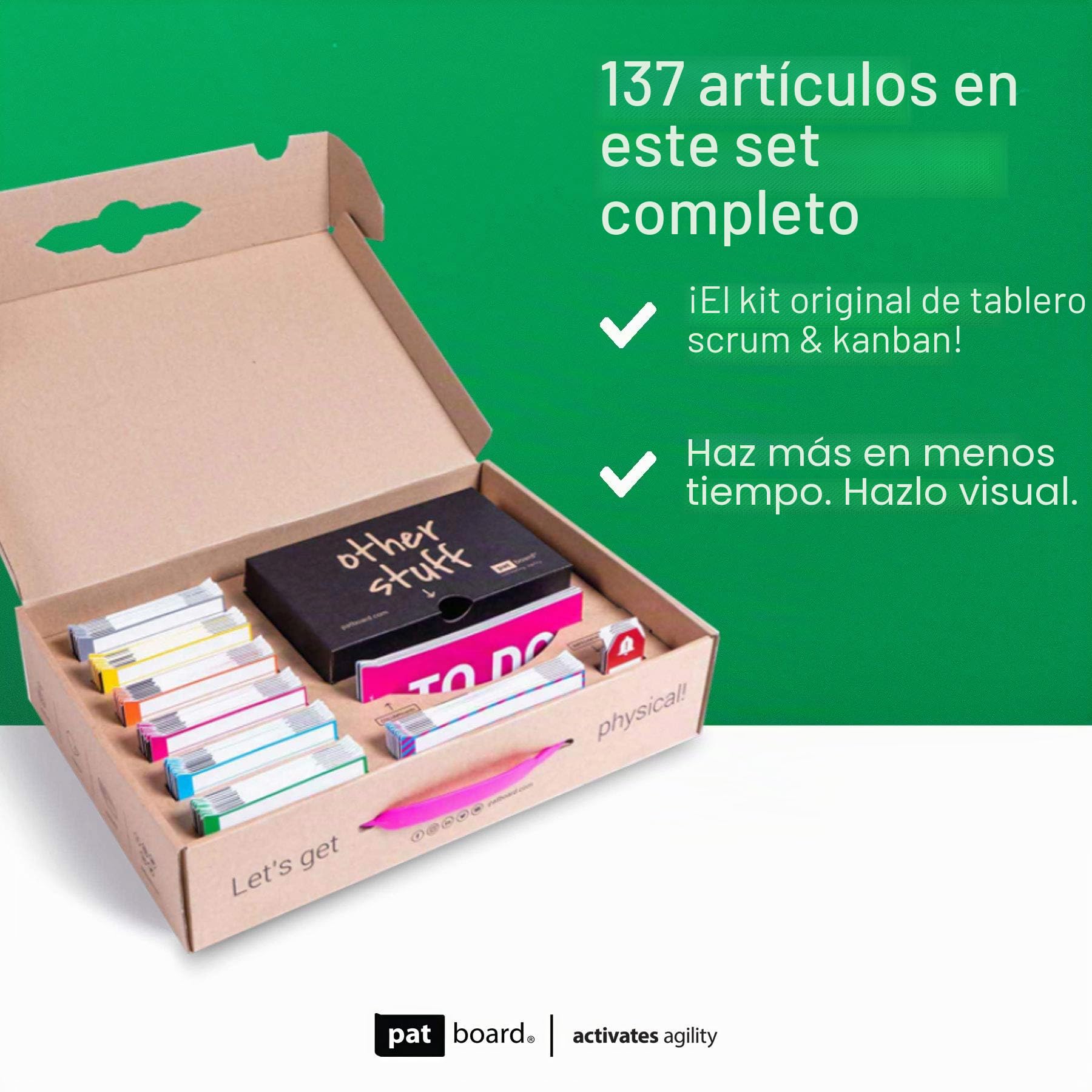 PATboard Kit de Notas Magnéticas - Completo para Tablero Scrum y Tablero Kanban - Agile project management con este juego complete – Mejora la productividad de tu equipo