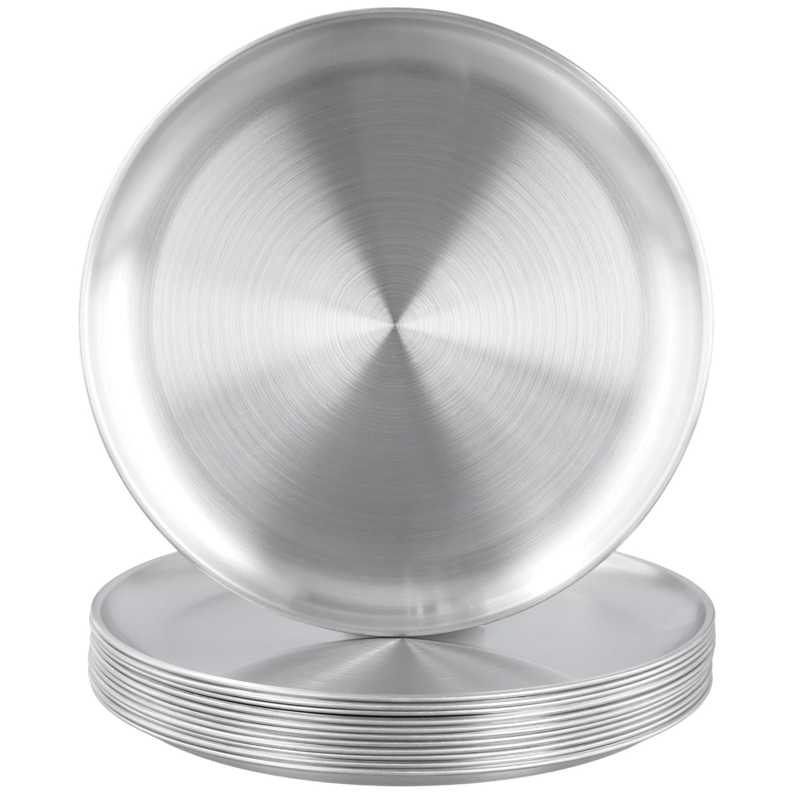 MUKSEUT Lot de 12 assiettes rondes en acier inoxydable de 26 cm pour fêtes, buffets, divertissements, steak et barbecue