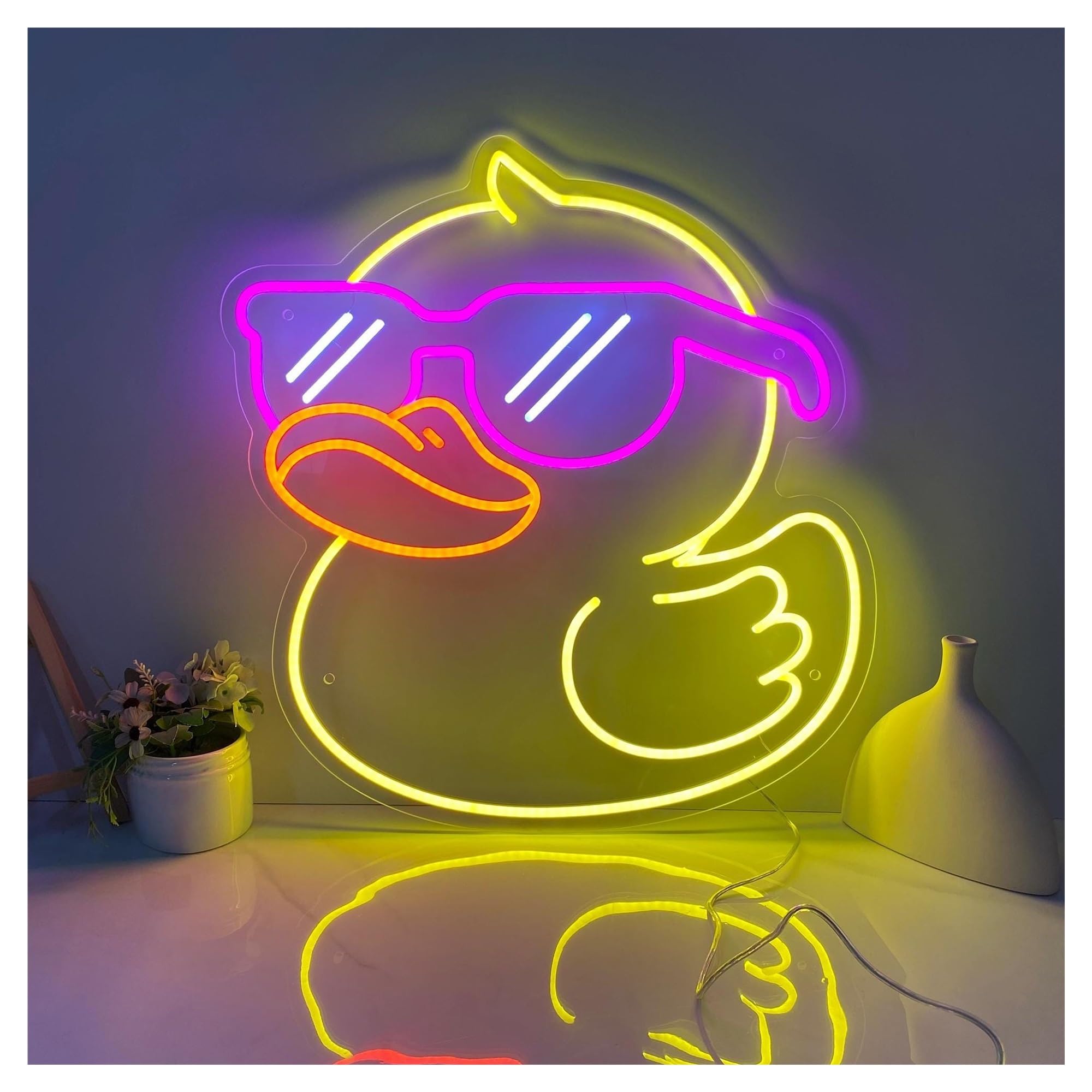 RONGCH Hanging Art Signs Glasses Duck Neon Sign,Suitable for Home Party Decor with Dimmable 14.96inx15.75in(A)