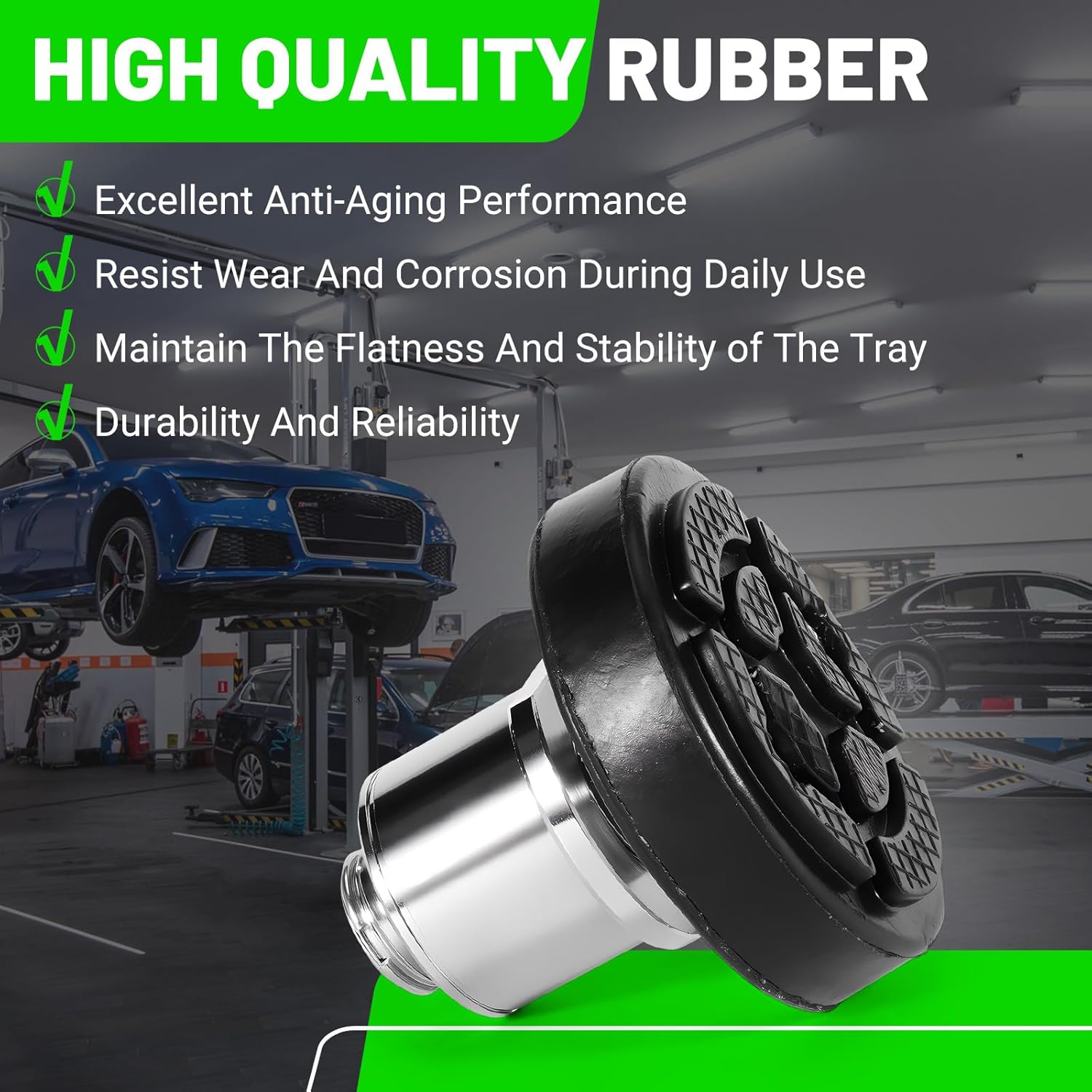 LEAPTREND 2pc 60mm Shaft Diameter Car Lift Rubber Tray, Screw-Up Lift Peg Pads with Telescopic Round Two-Hole Adapter, High Leg Pads and Heightening Feet