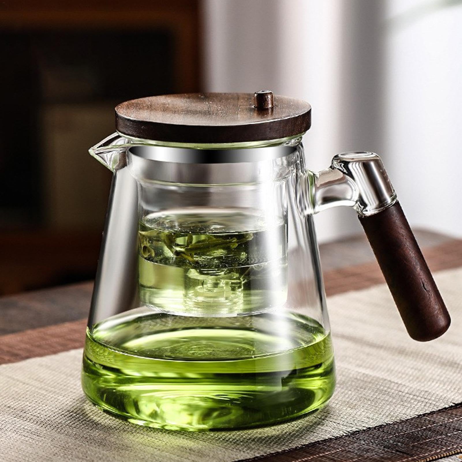 Enchanti Tea Pot, Press Teapot with Strainer, Teapot with Wooden Handle, 750ml Teapot for Loose Tea, Tea Water Separation Teapots for Tea Water Separation (Gray, Transparent)