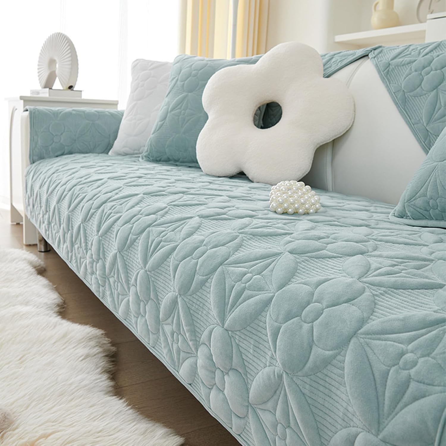 Sofa Covers for Sectional Sofa Set Non Slip, Pet Friendly Couch Slipcovers for 3 Cushion, Super Soft Milk Velvet Jacquard Sofa Slipcover Design Washable Couch Slipcover