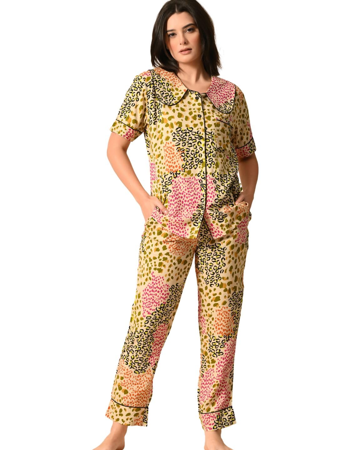 Women's Cotton Printed Night Suit Set | Soft & Stylish Full Sleeve Shirt with Pajama | Comfortable Loungewear & Sleepwear-image-9