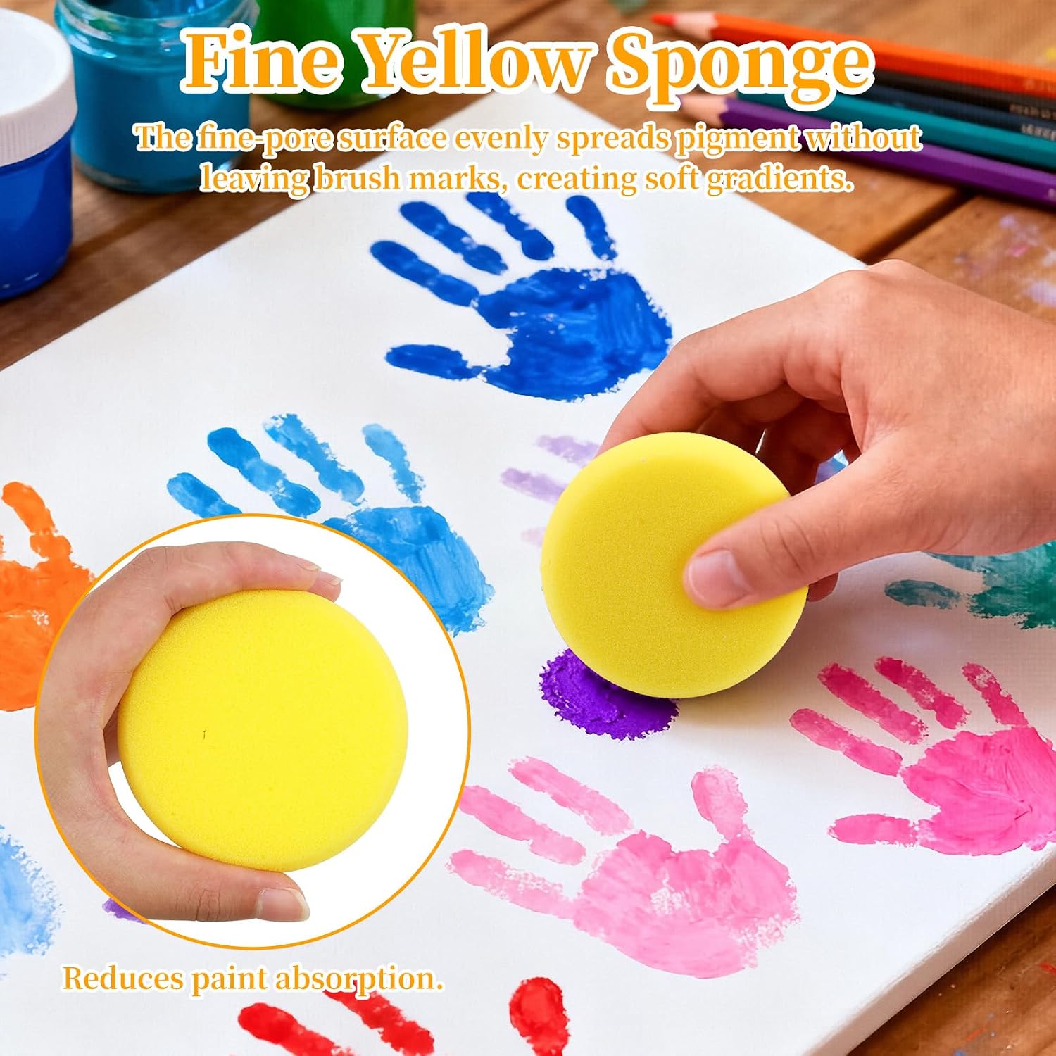 7 PCS Pottery Sponges Round Painting Sponge, Orange(Coarse) Black (Medium) Yellow (Fine) Elasticity Clay Sponges Assorted Density Cleaning Sponge Kit for Kitchen Leather Care Facial & Artist Painting